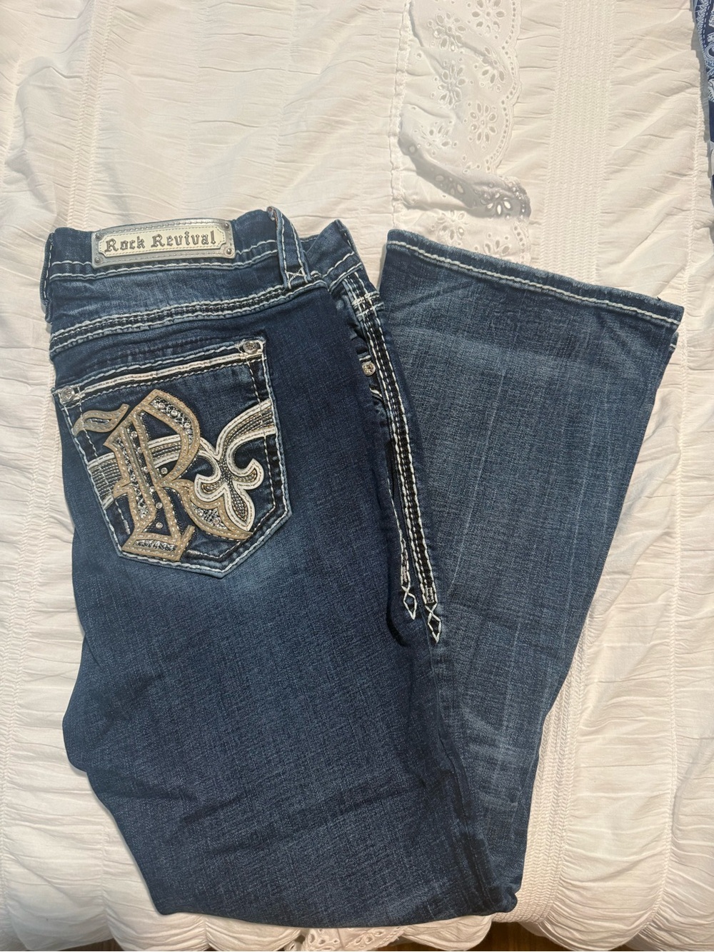 Rock Revival Women's Dark Wash Boot Cut Jeans with Embroidered Pocket